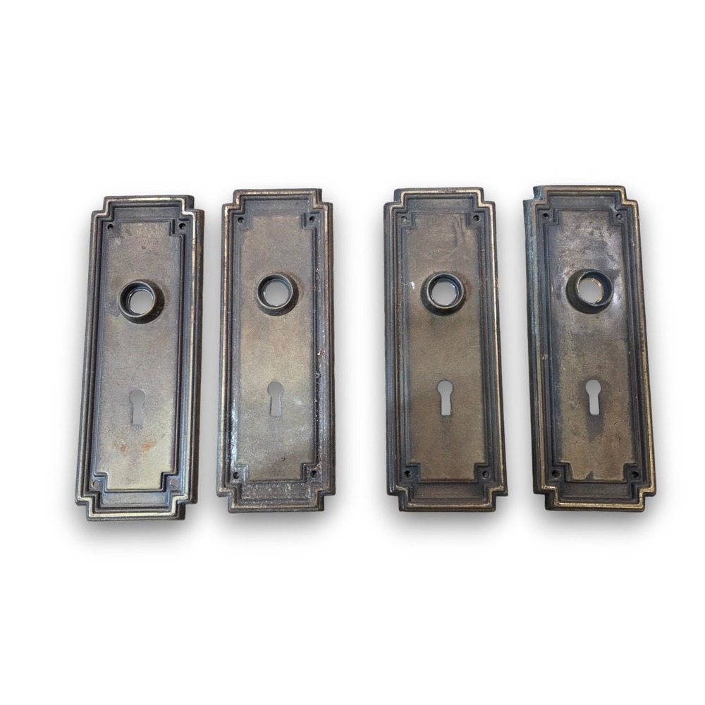 Set of 4 Antique Arts & Crafts Art Deco Doorknob Back Plates Brass 7.5''